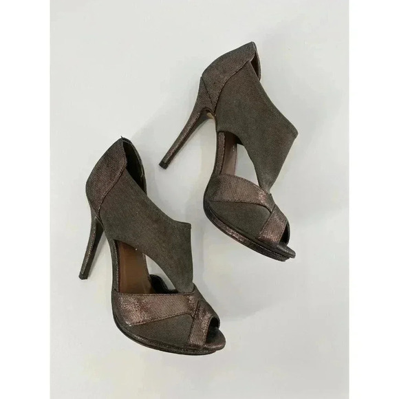 Donald J Pliner Women's Pausha Peep Toe Side Cut Leather Canvas Pumps Bronze 6 - Picture 5 of 8